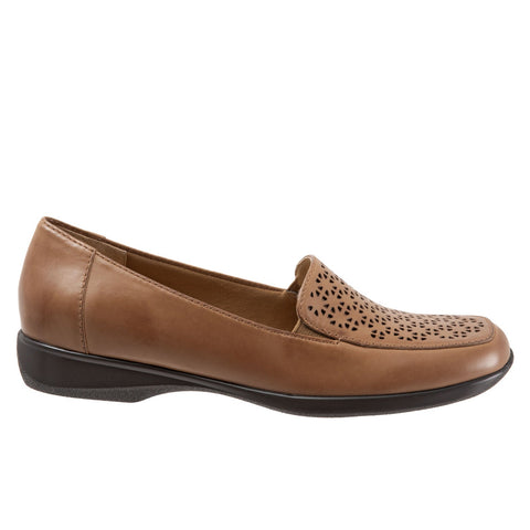 Trotters Jenn Laser T1613-220 Womens Brown Wide Leather Loafer Flats Shoes
