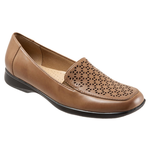 Trotters Jenn Laser T1613-220 Womens Brown Wide Leather Loafer Flats Shoes