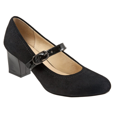 Trotters Candice T1650-006 Womens Black Leather Hook & Loop Pumps Heels Shoes