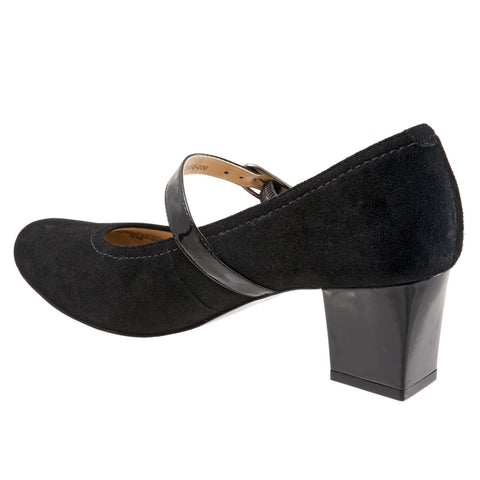 Trotters Candice T1650-006 Womens Black Leather Hook & Loop Pumps Heels Shoes