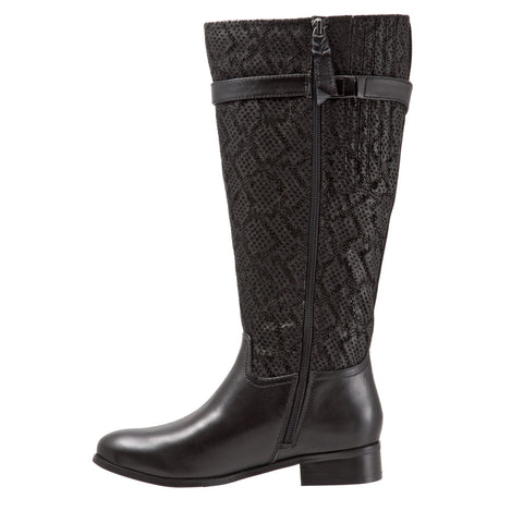 Trotters Lyra T1658-009 Womens Black Narrow Leather Zipper Knee High Boots