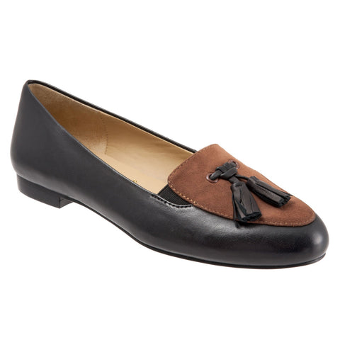 Trotters Caroline T1666-028 Womens Black Leather Slip On Loafer Flats Shoes