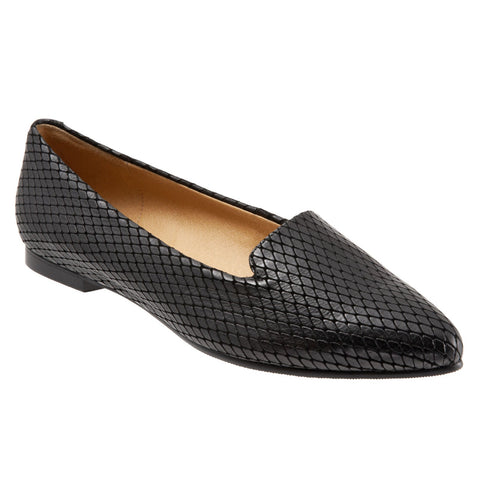 Trotters Harlowe T1707-013 Womens Black Leather Slip On Loafer Flats Shoes