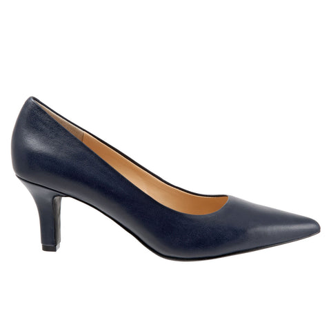 Trotters Noelle T1714-400 Womens Blue Leather Slip On Pumps Heels Shoes