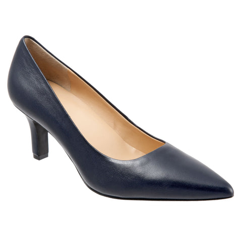 Trotters Noelle T1714-400 Womens Blue Leather Slip On Pumps Heels Shoes