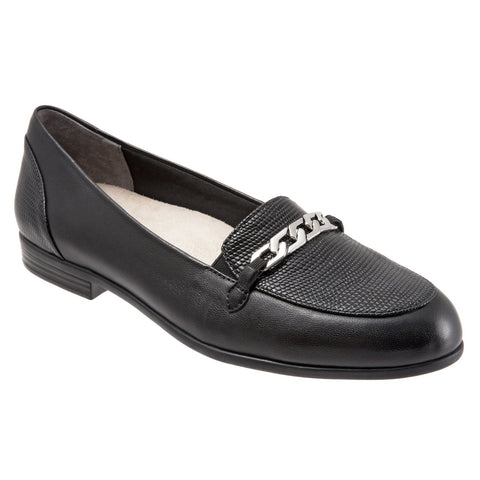 Trotters Anastasia T1750-001 Womens Black Wide Leather Loafer Flats Shoes