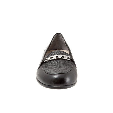 Trotters Anastasia T1750-001 Womens Black Wide Leather Loafer Flats Shoes