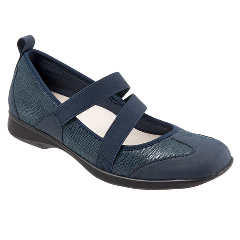 Trotters Josie T1761-420 Womens Blue Extra Wide Leather Mary Jane Flats Shoes