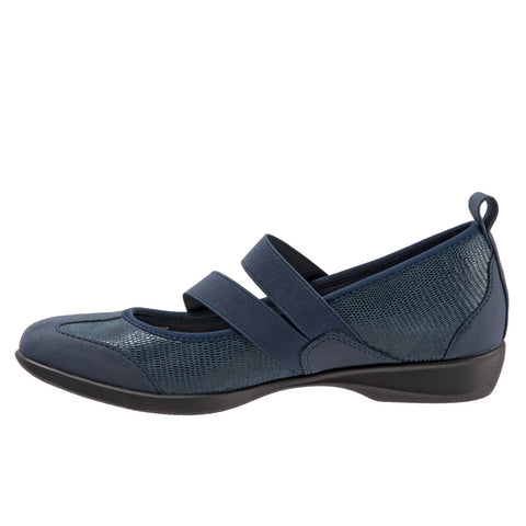 Trotters Josie T1761-420 Womens Blue Extra Wide Leather Mary Jane Flats Shoes