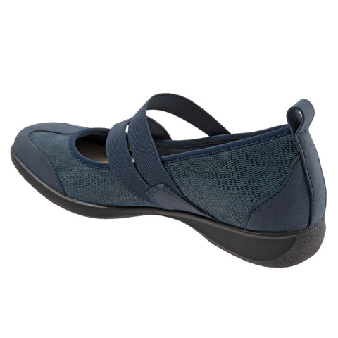 Trotters Josie T1761-420 Womens Blue Extra Wide Leather Mary Jane Flats Shoes