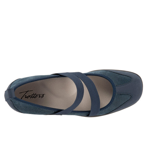 Trotters Josie T1761-420 Womens Blue Extra Wide Leather Mary Jane Flats Shoes