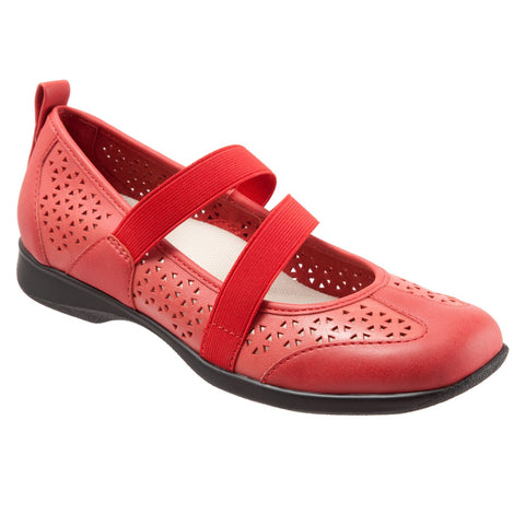 Trotters Josie T1761-610 Womens Red Leather Slip On Mary Jane Flats Shoes