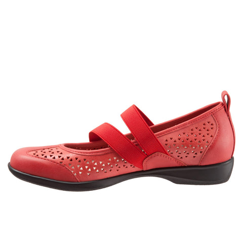 Trotters Josie T1761-610 Womens Red Leather Slip On Mary Jane Flats Shoes