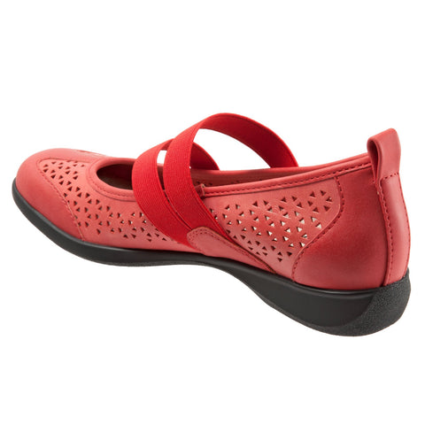Trotters Josie T1761-610 Womens Red Leather Slip On Mary Jane Flats Shoes
