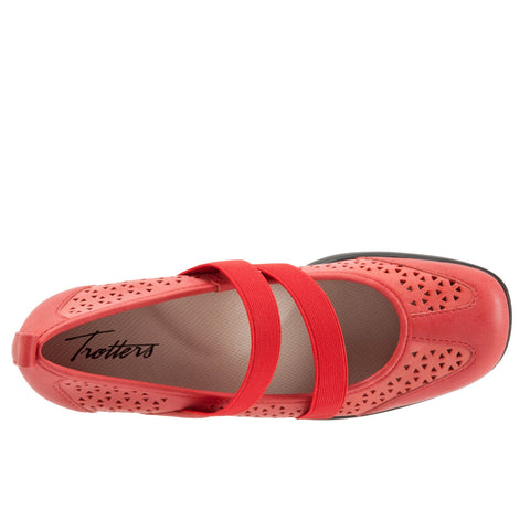 Trotters Josie T1761-610 Womens Red Leather Slip On Mary Jane Flats Shoes