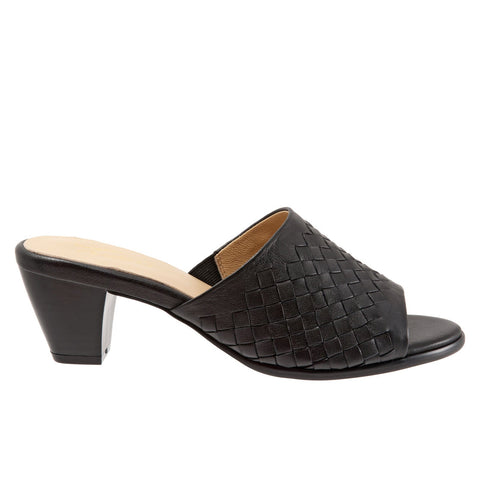 Trotters Corsa T1801-001 Womens Black Leather Slip On Heeled Sandals Shoes