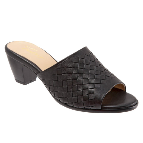 Trotters Corsa T1801-001 Womens Black Leather Slip On Heeled Sandals Shoes