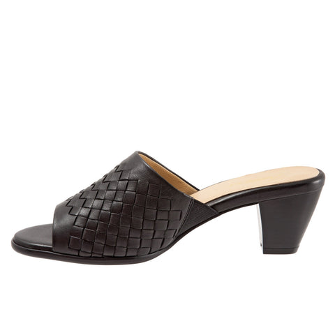 Trotters Corsa T1801-001 Womens Black Leather Slip On Heeled Sandals Shoes