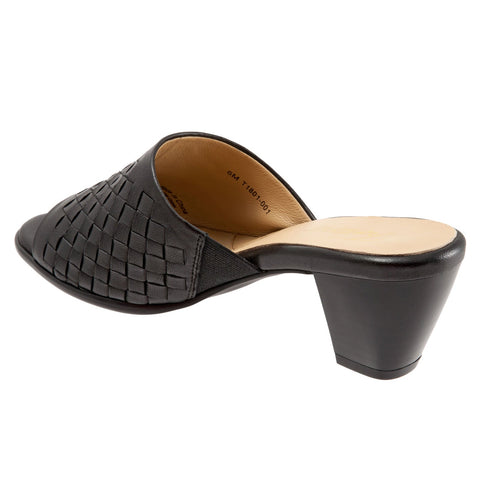 Trotters Corsa T1801-001 Womens Black Leather Slip On Heeled Sandals Shoes