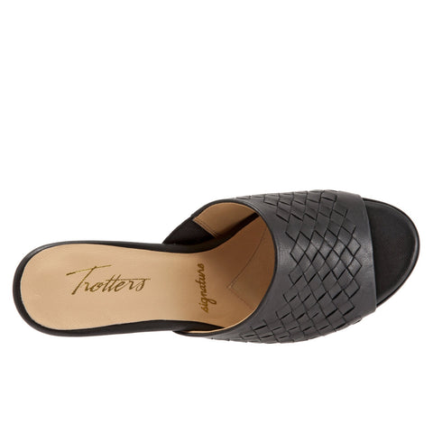 Trotters Corsa T1801-001 Womens Black Leather Slip On Heeled Sandals Shoes