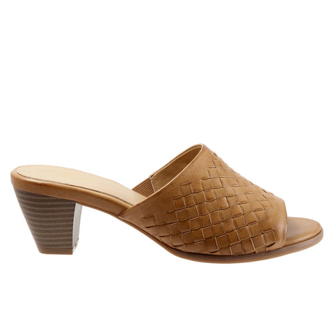 Trotters Corsa T1801-206 Womens Brown Leather Slip On Heeled Sandals Shoes