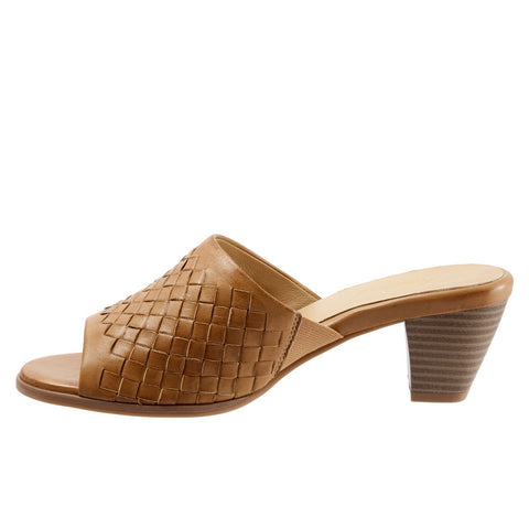 Trotters Corsa T1801-206 Womens Brown Leather Slip On Heeled Sandals Shoes