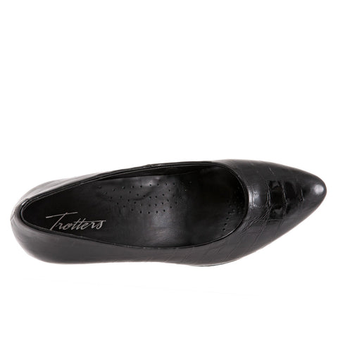 Trotters Kiera T1805-045 Womens Black Leather Slip On Pumps Heels Shoes