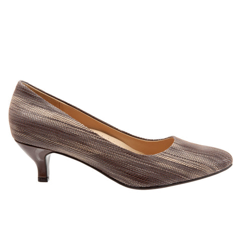 Trotters Kiera T1805-117 Womens Brown Wide Leather Slip On Pumps Heels Shoes