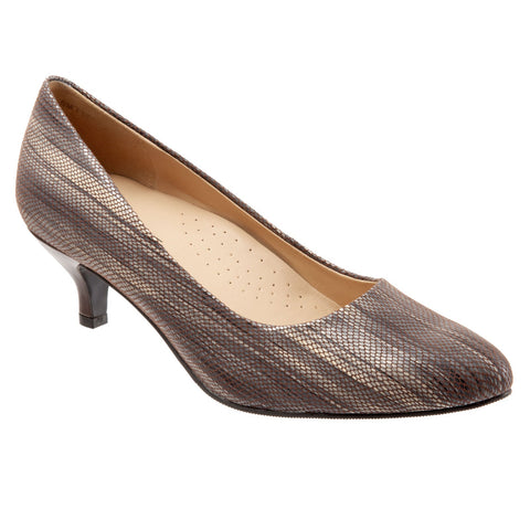 Trotters Kiera T1805-117 Womens Brown Wide Leather Slip On Pumps Heels Shoes
