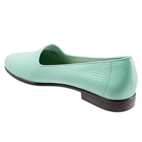 Trotters Liz Tumbled T1807-322 Womens Blue Wide Leather Loafer Flats Shoes