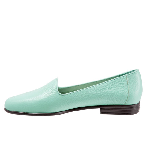 Trotters Liz Tumbled T1807-322 Womens Blue Wide Leather Loafer Flats Shoes