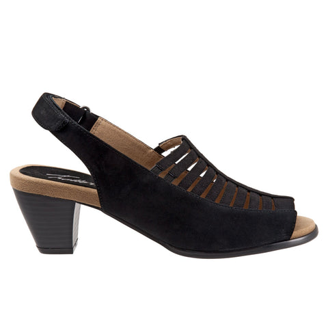 Trotters Minnie T1808-036 Womens Black Leather Strap Heeled Sandals Shoes