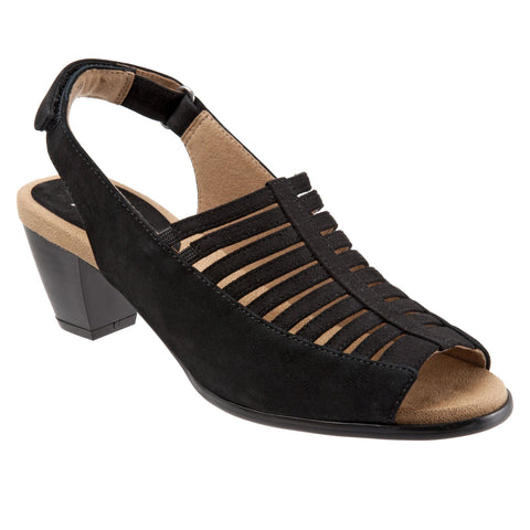 Trotters Minnie T1808-036 Womens Black Leather Strap Heeled Sandals Shoes
