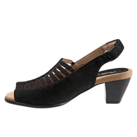 Trotters Minnie T1808-036 Womens Black Leather Strap Heeled Sandals Shoes