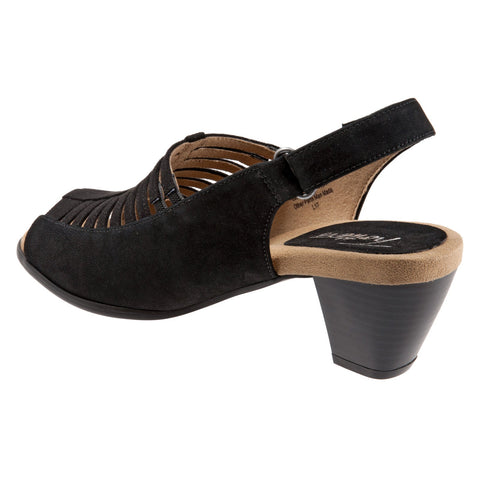 Trotters Minnie T1808-036 Womens Black Leather Strap Heeled Sandals Shoes