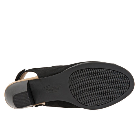 Trotters Minnie T1808-036 Womens Black Leather Strap Heeled Sandals Shoes