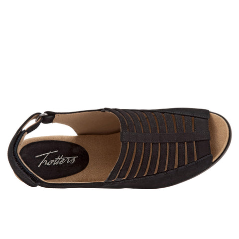 Trotters Minnie T1808-036 Womens Black Leather Strap Heeled Sandals Shoes