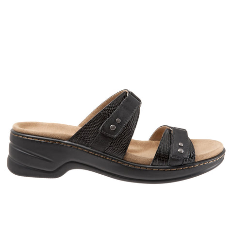 Trotters Neiman T1810-001 Womens Black Leather Strap Slides Sandals Shoes