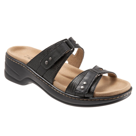 Trotters Neiman T1810-001 Womens Black Leather Strap Slides Sandals Shoes