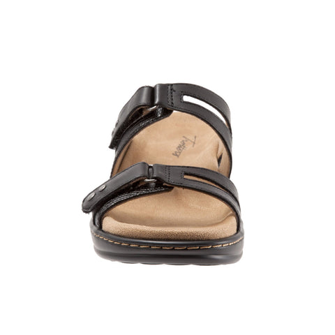Trotters Neiman T1810-001 Womens Black Leather Strap Slides Sandals Shoes