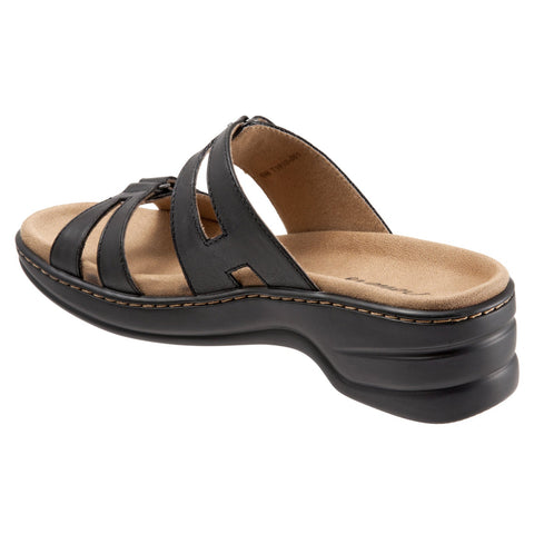 Trotters Neiman T1810-001 Womens Black Leather Strap Slides Sandals Shoes