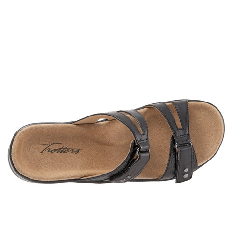 Trotters Neiman T1810-001 Womens Black Leather Strap Slides Sandals Shoes