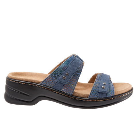 Trotters Neiman T1810-427 Womens Blue Leather Strap Slides Sandals Shoes