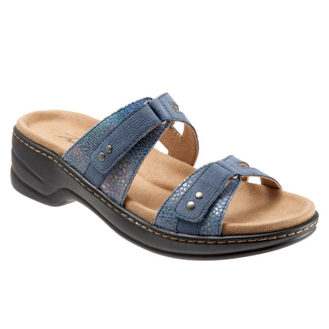 Trotters Neiman T1810-427 Womens Blue Leather Strap Slides Sandals Shoes