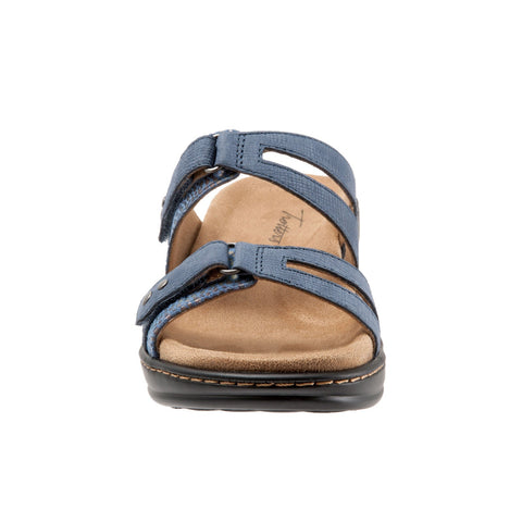 Trotters Neiman T1810-427 Womens Blue Leather Strap Slides Sandals Shoes