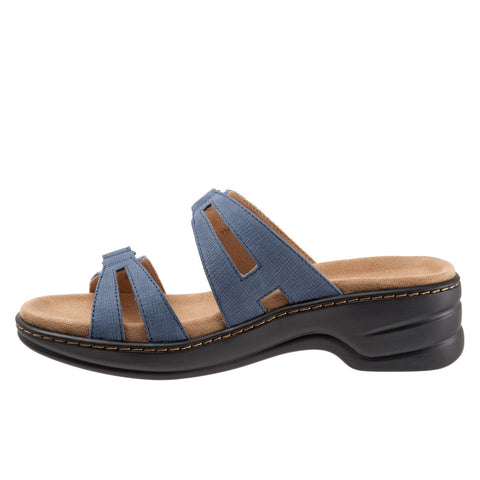 Trotters Neiman T1810-427 Womens Blue Leather Strap Slides Sandals Shoes
