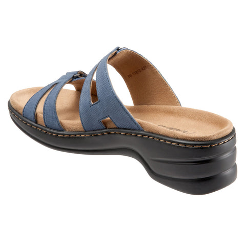 Trotters Neiman T1810-427 Womens Blue Leather Strap Slides Sandals Shoes