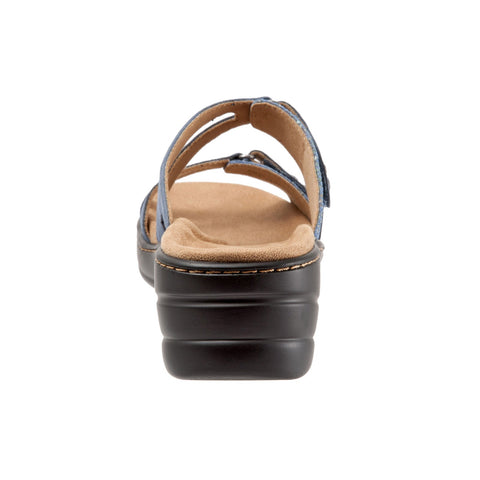 Trotters Neiman T1810-427 Womens Blue Leather Strap Slides Sandals Shoes