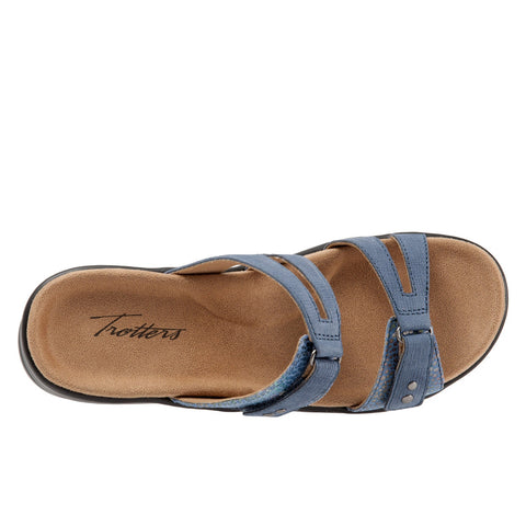 Trotters Neiman T1810-427 Womens Blue Leather Strap Slides Sandals Shoes