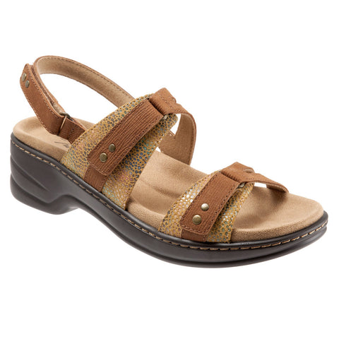 Trotters Newton T1811-253 Womens Brown Leather Strap Slingback Sandals Shoes